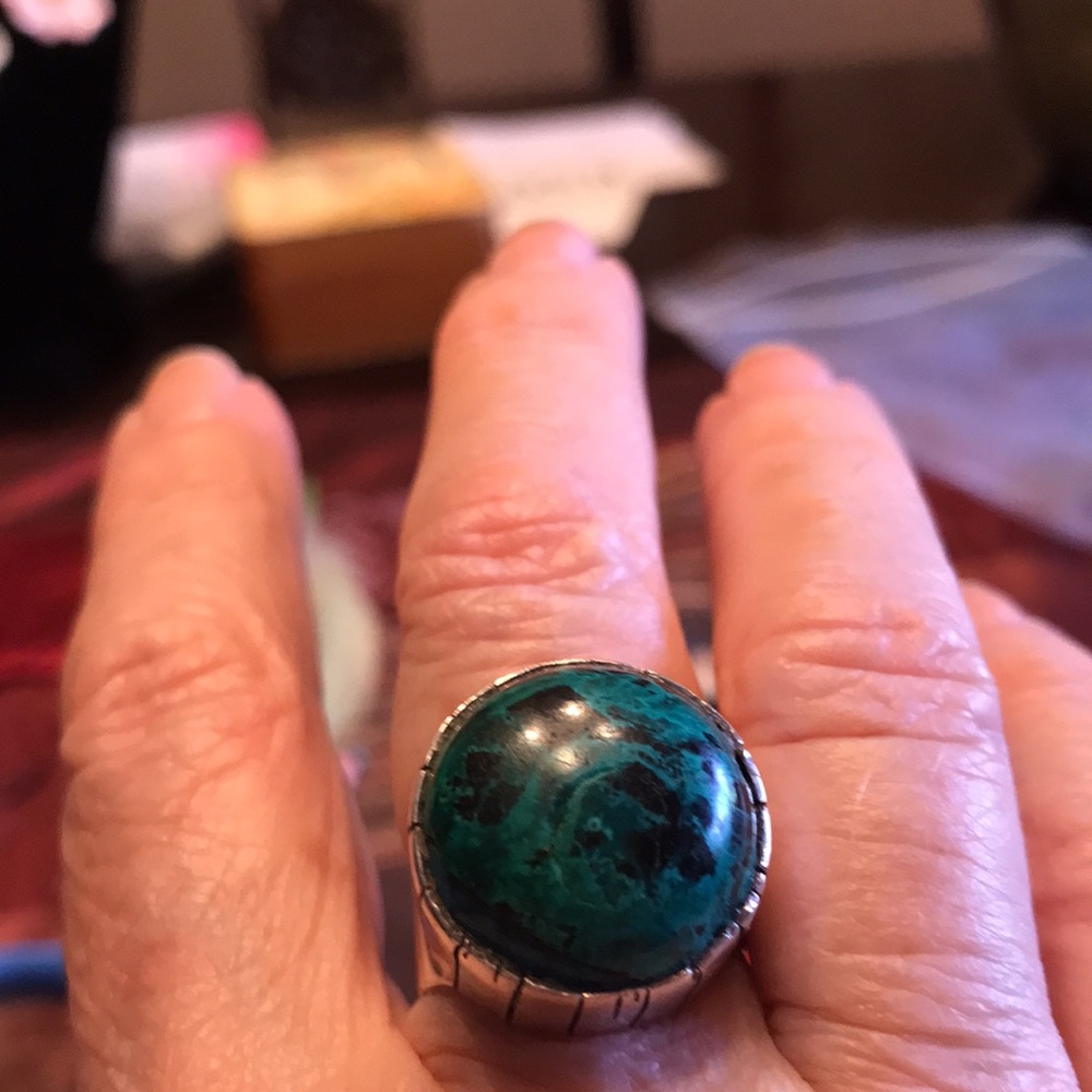 ———SOLD_______VINTAGE STERLING SILVER AND MALACHITE BRACELET WITH MATCHING RING - Picture 5 of 15